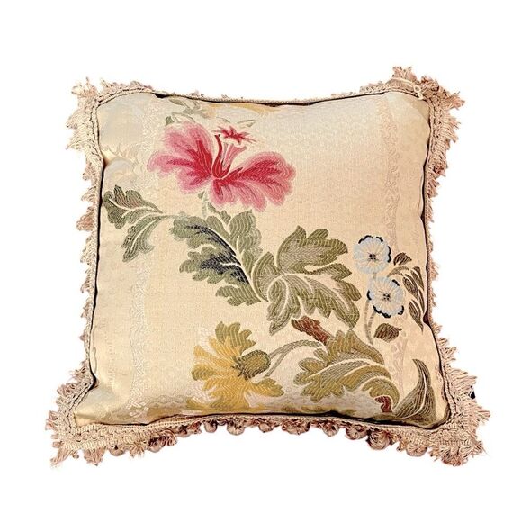 Vintage Newport Asian Silk Tassel Fringe Accent Pillow - Picture 1 of 7